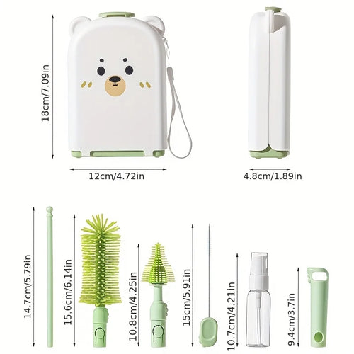 Travel Baby Bottle Brush Set - Newborn Safe Silicone Cleaning Brushes with Storage Box for Bottles, Nipples & Accessories
